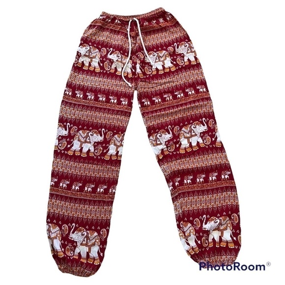 𝅺baggy lounge wear pants with multicolored elephant pattern, elastic waist - Picture 1 of 11
